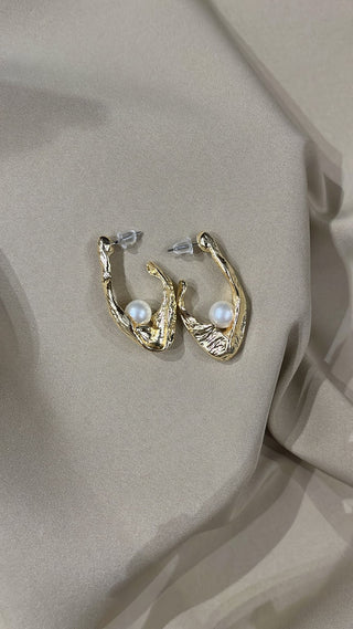 Pearl semi hoop earrings