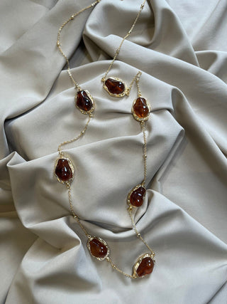 Heba brown statement long necklace