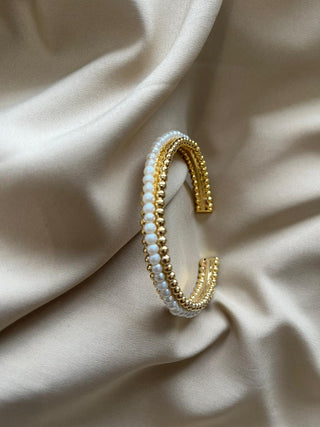 White pearl beaded cuff bangle