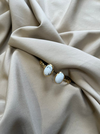 Snow White textured stone cuff bangle
