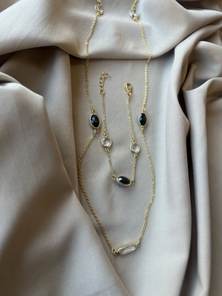 Set of 2 - zirconia bracelet & stone necklace