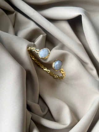 Moonstone oval plaited cuff bangle