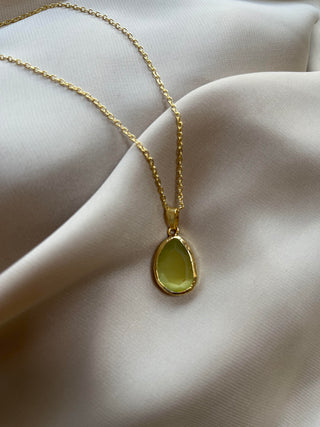 Cat Eye Lime Pendant Chain Necklace