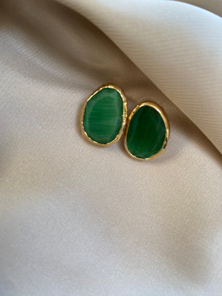 Emerald Green Cat Eye Stud Earrings