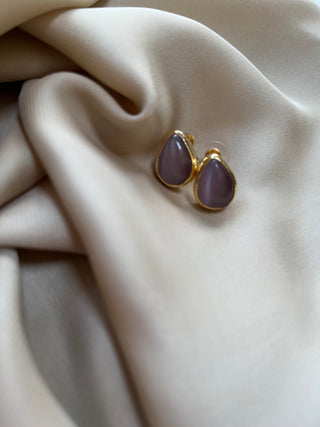 Purple Tear Drop Cat Eye Stud Earrings