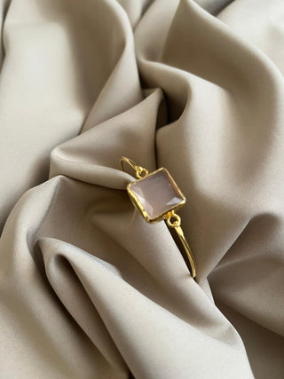 Taupe Cat Eye Square Dainty Clasp Bangle