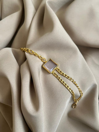 Taupe Cat Eye Square Double Chain Bracelet