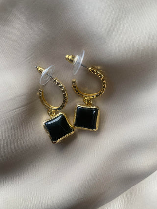 Black Akik Square Earrings